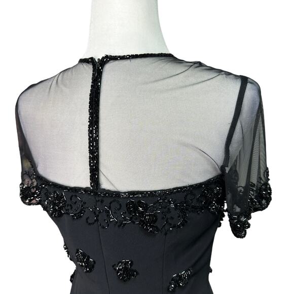 BLACK TIE Womens 4 Black Vintage Beaded Short Sleeve Cocktail Dress OLEG CASSINI - Picture 9 of 11